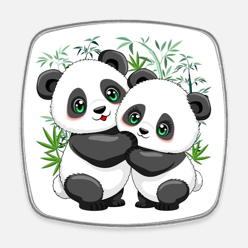 Couple de pandas sur le style kawaii mignon en bambou - Magnet carré - blanc
