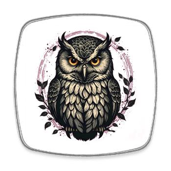Owl's eye in a wreath of leaves - Square fridge magnet - white - Front