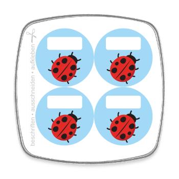 DIY Schulaufkleber Marienkäfer blau - 4 er Set - Viereckiger Kühlschrankmagnet - Weiß - Vorne