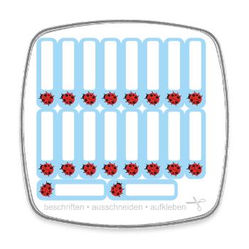 DIY Schulaufkleber Marienkäfer - 18 er Set - blau - Viereckiger Kühlschrankmagnet - Weiß - Vorne