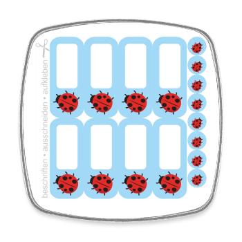 DIY Schulaufkleber Marienkäfer - blau - 16 er Set - Viereckiger Kühlschrankmagnet - Weiß - Vorne