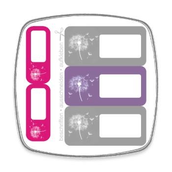 DIY Namensaufkleber Pusteblume – 5 er Set - Viereckiger Kühlschrankmagnet - Weiß - Vorne