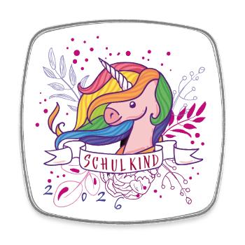 Schulkind Unicorn Regenbogen  - Viereckiger Kühlschrankmagnet - Weiß - Vorne