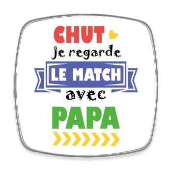 je regarde le match avec papa / enfant et football - Magnet carré - blanc - Devant