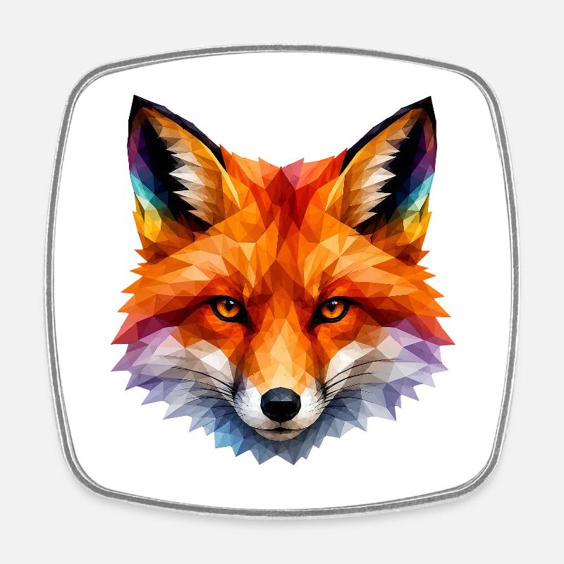 Tête de renard polygonale colorée - Magnet carré - blanc