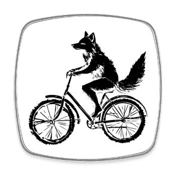Lustiges Fahrrad Fuchs - Viereckiger Kühlschrankmagnet - Weiß - Vorne