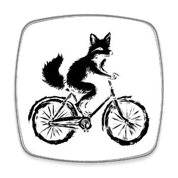 Lustiges Fahrrad Fuchs  - Viereckiger Kühlschrankmagnet - Weiß - Vorne