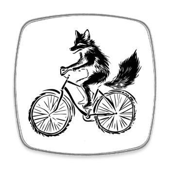 Lustiges Fahrrad Fuchs - Viereckiger Kühlschrankmagnet - Weiß - Vorne