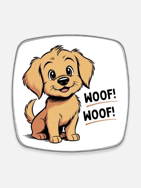 Cozy the dog - Woof - Woof - Square fridge magnet - white