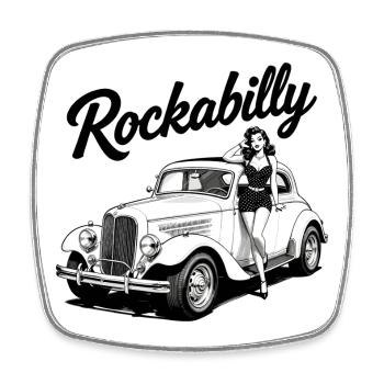 Rockabilly Pin-Up & Hot Rod Classic Car Design - Square fridge magnet - white - Front