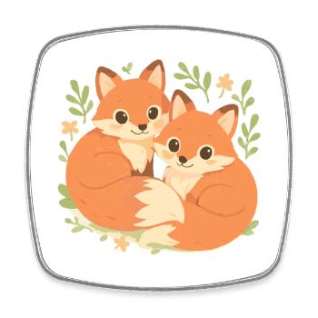 Deux adorables renards blottis dans la forêt - Magnet carré - blanc - Devant