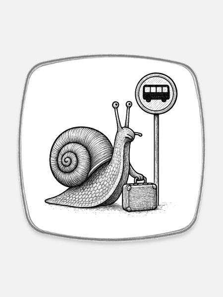 Un escargot en route - Magnet carré - blanc