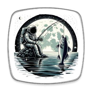 Astronaut fishing on the moon space design - Square fridge magnet - white - Front