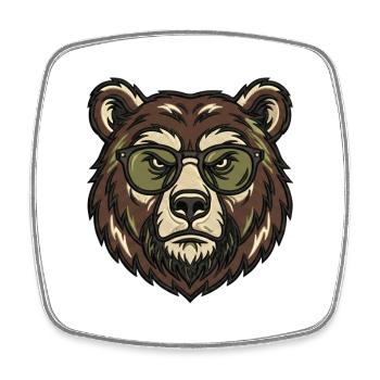 Cooler Grizzly Bär mit Sonnenbrille Design - Viereckiger Kühlschrankmagnet - Weiß - Vorne
