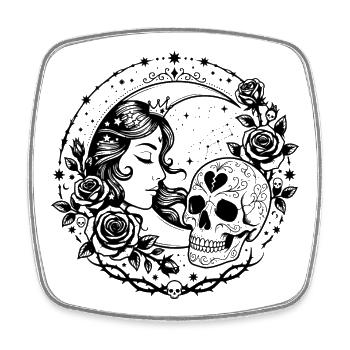 Gothic Moon Goddess Skull Rose Design - Square fridge magnet - white - Front