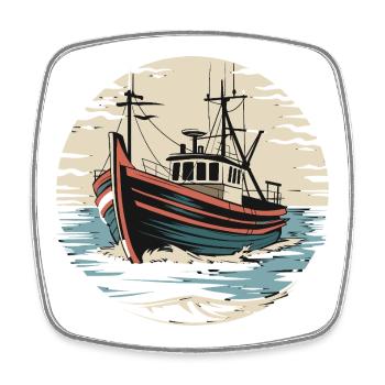 Fishing Boat On The High Seas Vintage Sailor Maritime - Square fridge magnet - white - Front