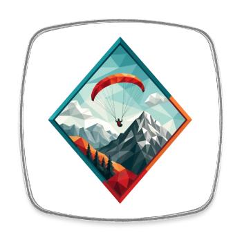 Parapente au-dessus d’un paysage montagneux - Magnet carré - blanc - Devant