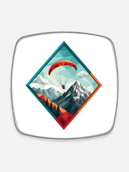 Paraglider over mountain landscape - Square fridge magnet - white