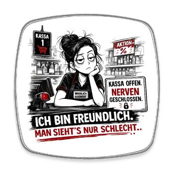 Kassa Offen Nerven Geschlossen - Viereckiger Kühlschrankmagnet - Weiß - Vorne
