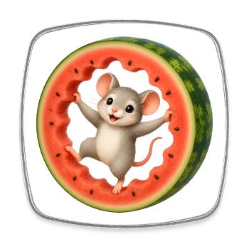 Fröhliche Maus im Wassermelonen Ring Cartoon Motiv - Viereckiger Kühlschrankmagnet - Weiß - Vorne