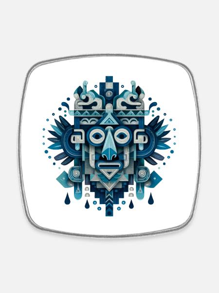 Tlaloc – Dieu Aztèque de la Pluie - Magnet carré - blanc