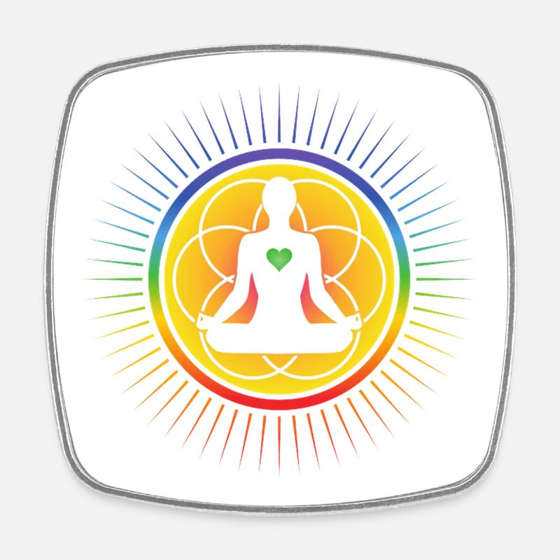 Aura Chakrasymbol mit allen 7 Chakrafarben - Viereckiger Kühlschrankmagnet - Weiß