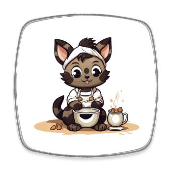 Cuddly Cooking Kitten Illustration - Square fridge magnet - white - Front