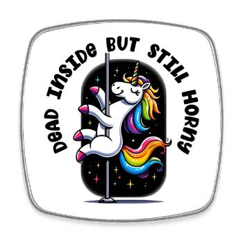 Licorne arc-en-ciel au poteau Excité bien qu’il soit mort à l’intérieur - Magnet carré - blanc - Devant