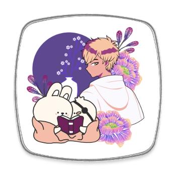 Anime-Junge und Tiere mit Augenklappen-Kunst - Viereckiger Kühlschrankmagnet - Weiß - Vorne