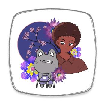 Garçon et chat animé avec des dessins de rôdeurs - Magnet carré - blanc - Devant
