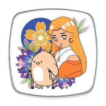 Anime Girl and Bird with Crutches Art - Square fridge magnet - white - Front