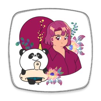 Kawaii Panda & Sommerprothese - Viereckiger Kühlschrankmagnet - Weiß - Vorne