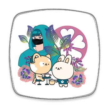 Anime Group in Mask with Cochlear Implant Art - Square fridge magnet - white - Front
