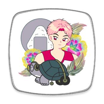 Anime-Junge und Schildkröte mit Walker-Kunst - Viereckiger Kühlschrankmagnet - Weiß - Vorne