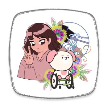 Anime Girl Peace and Dog in Wheelchair Art - Square fridge magnet - white - Front