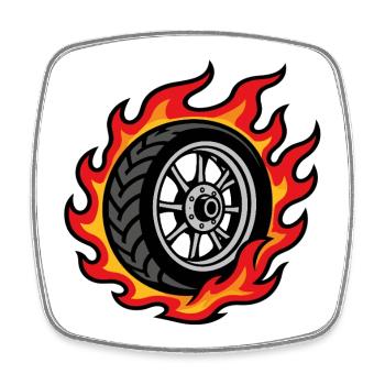 Motorradrad in Flammen – Biker-Stil - Viereckiger Kühlschrankmagnet - Weiß - Vorne