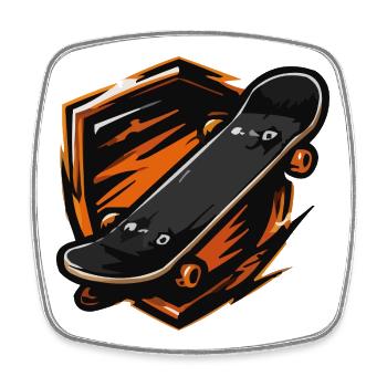 Flammendes Skateboard-Motiv - Viereckiger Kühlschrankmagnet - Weiß - Vorne