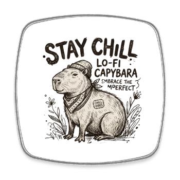 Capybara Chill LoFi Artwork - Square fridge magnet - white - Front