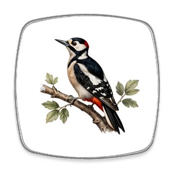 Great spotted woodpecker on branch - Square fridge magnet - white - Front