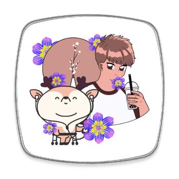Bubble Tea Time & Deer with Walker - Square fridge magnet - white - Front