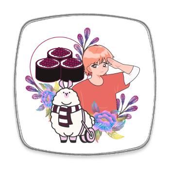 Sushi Time & Alpaca in Wheelchair - Square fridge magnet - white - Front