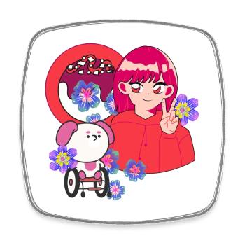 Peace Sign & Dog in Wheelchair Art - Square fridge magnet - white - Front