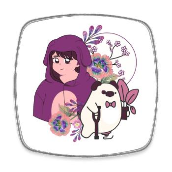 Anime Girl and Pig with Prosthetic & Crutch Art - Square fridge magnet - white - Front