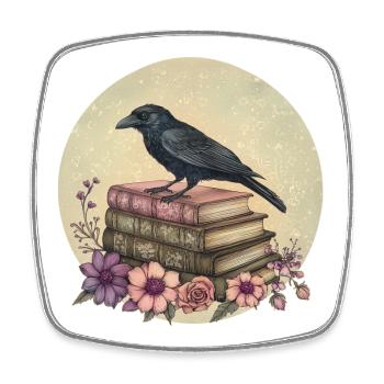 Rabe auf Bücherstapel - Viereckiger Kühlschrankmagnet - Weiß - Vorne