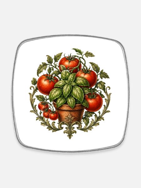 Tomatoes & Basil - Square fridge magnet - white