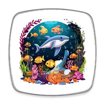 Underwater dolphin in coral reef - Square fridge magnet - white - Front