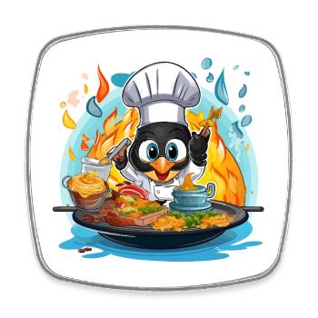 Pinguin Chef im Flammenofen - Square fridge magnet - white - Front