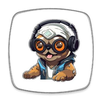 Gamer-Panda mit Headset - Viereckiger Kühlschrankmagnet - Weiß - Vorne