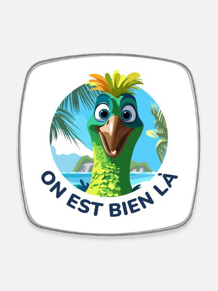 Summer cartoon bird humor sun - Square fridge magnet - white