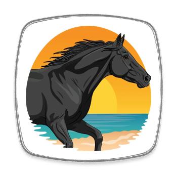 Un cheval Abaga au galop devant un soleil couchant - Magnet carré - blanc - Devant